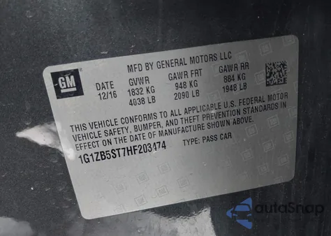 2017 Chevrolet Malibu Ls z USA, uszkodzony, nr VIN 1G1ZB5ST7HF203474